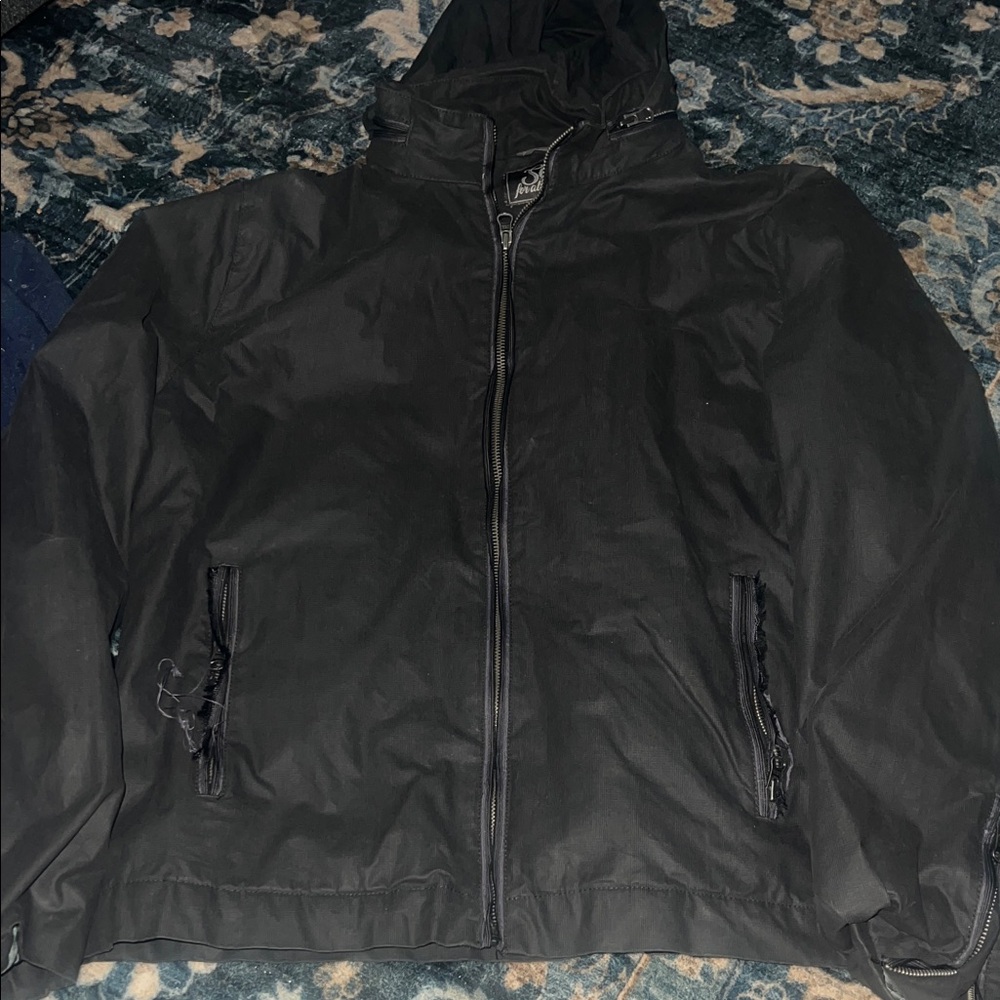 7 For All Mankind Brown/ Gray Hooded Windbreaker Jacket L FAIR